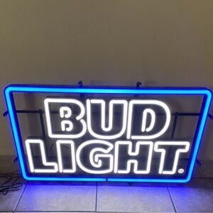 Bud Light Neon Sign with Blue and White Glow